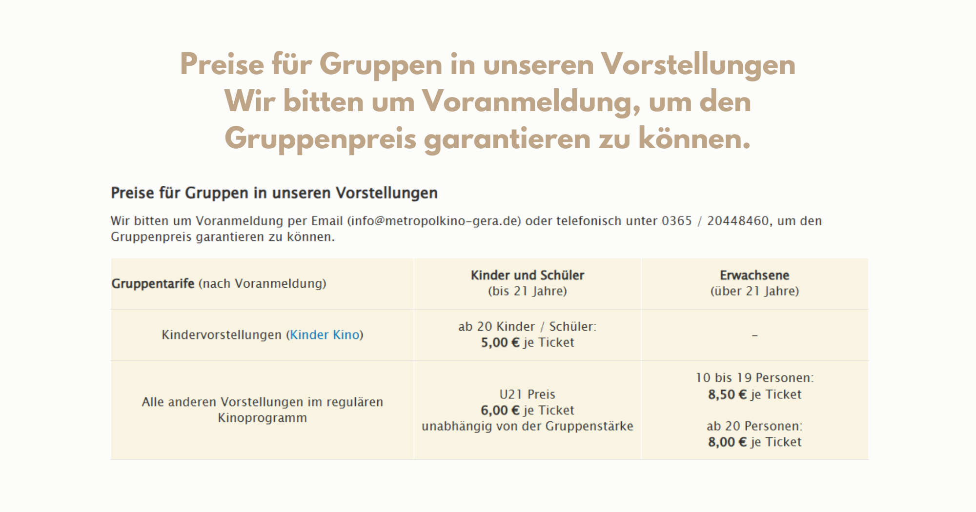 Preise für Gruppen in unseren Vorstellungen